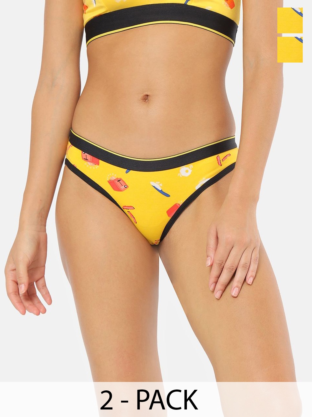 

bummer Women Pack Of 2 Printed Micromodal Bikini Briefs, Yellow