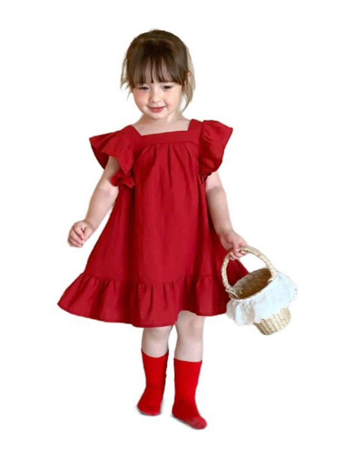 

StyleCast x Revolte Girls Flutter Sleeves A-Line Dress, Red