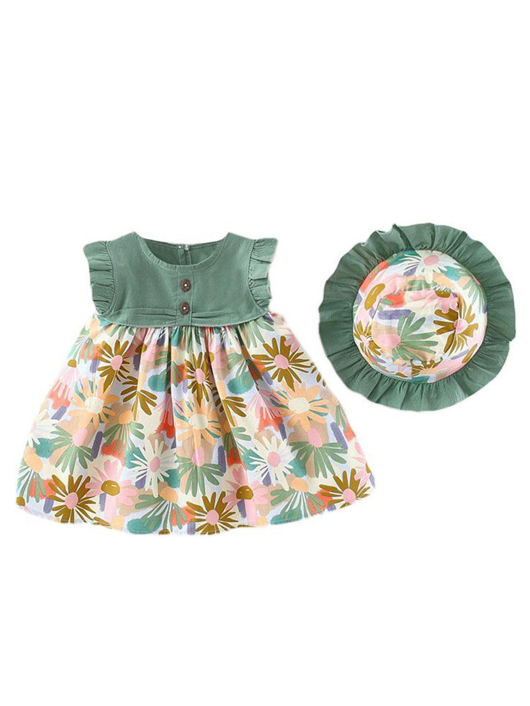 

StyleCast x Revolte Girls Floral Print Fit & Flare Dress With Hat, Green