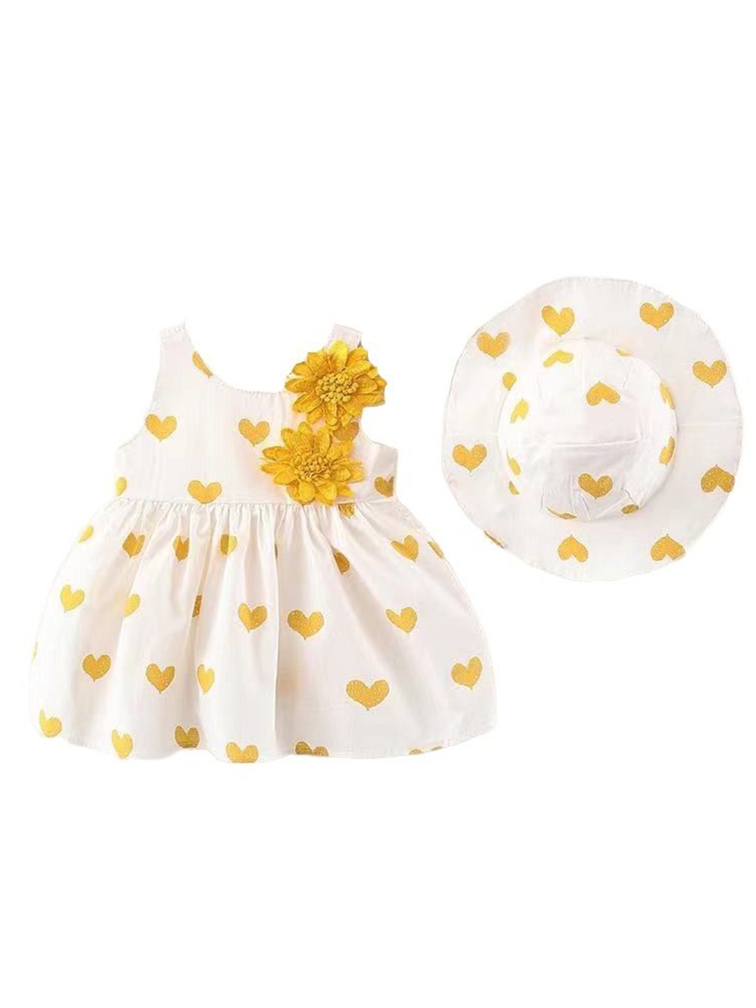 

StyleCast x Revolte Girls Printed Floral Applique Fit & Flare Dress With Hat, Yellow