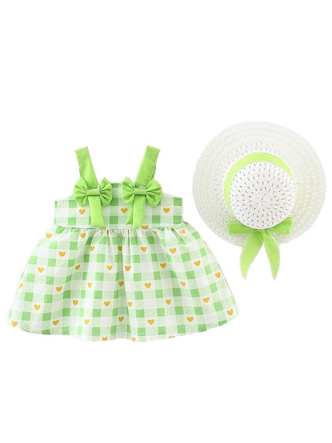 

StyleCast x Revolte Girls Checked Printed Georgette Fit & Flare Dress with Hat, Green