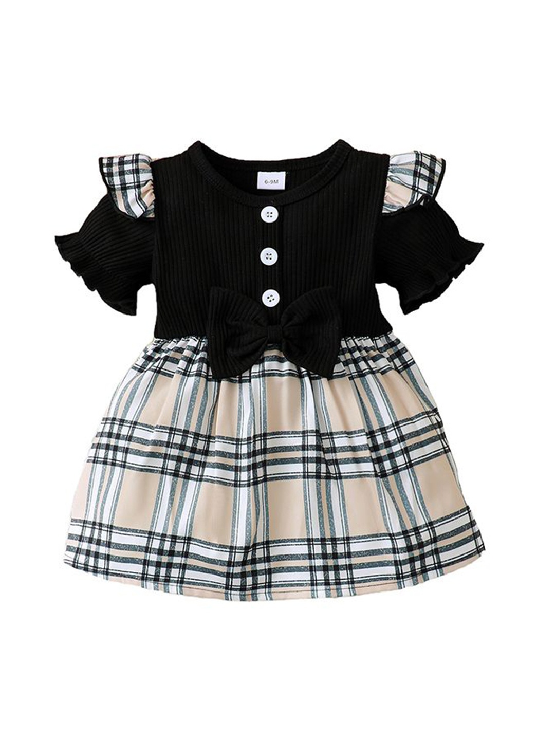 

StyleCast x Revolte Girls Checked Puff Sleeve Fit and Flare Dress, Black