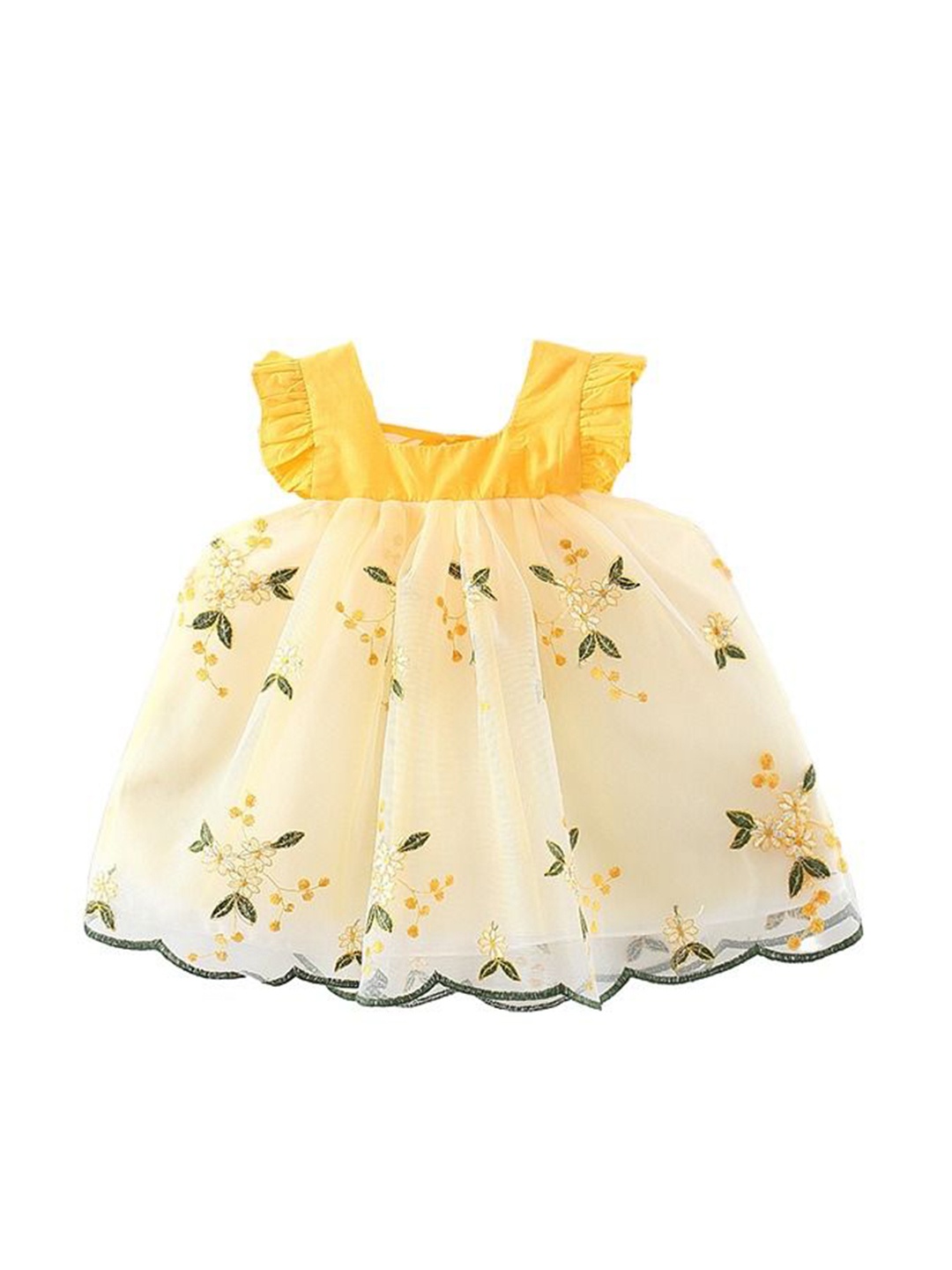 

StyleCast x Revolte Girls Floral Print Knee Length Square Neck Balloon Dress, Yellow