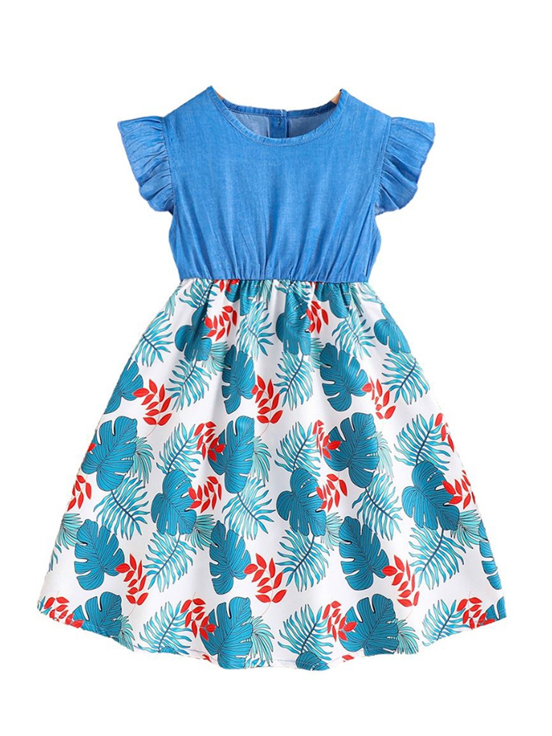 

StyleCast x Revolte Floral Print Flutter Sleeve Fit & Flare Midi Dress, Blue
