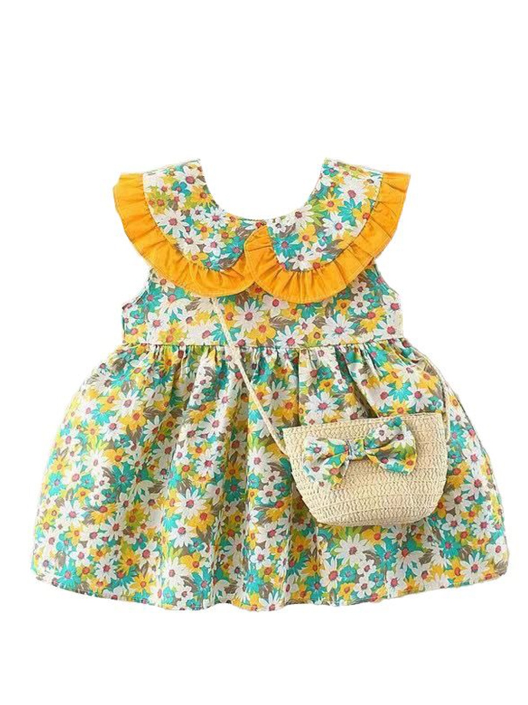 

StyleCast x Revolte Girls Floral Print Fit & Flare Dress With Bag, Yellow