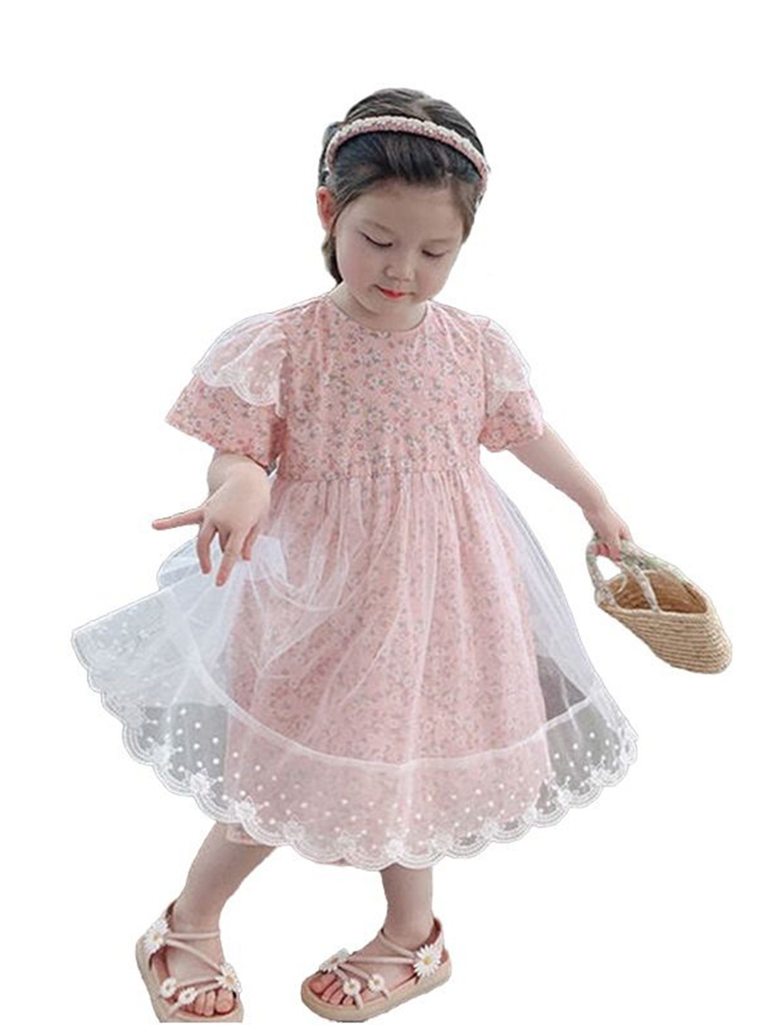 

StyleCast x Revolte Girls Floral Printed Net Fit & Flare Midi Dress, Pink