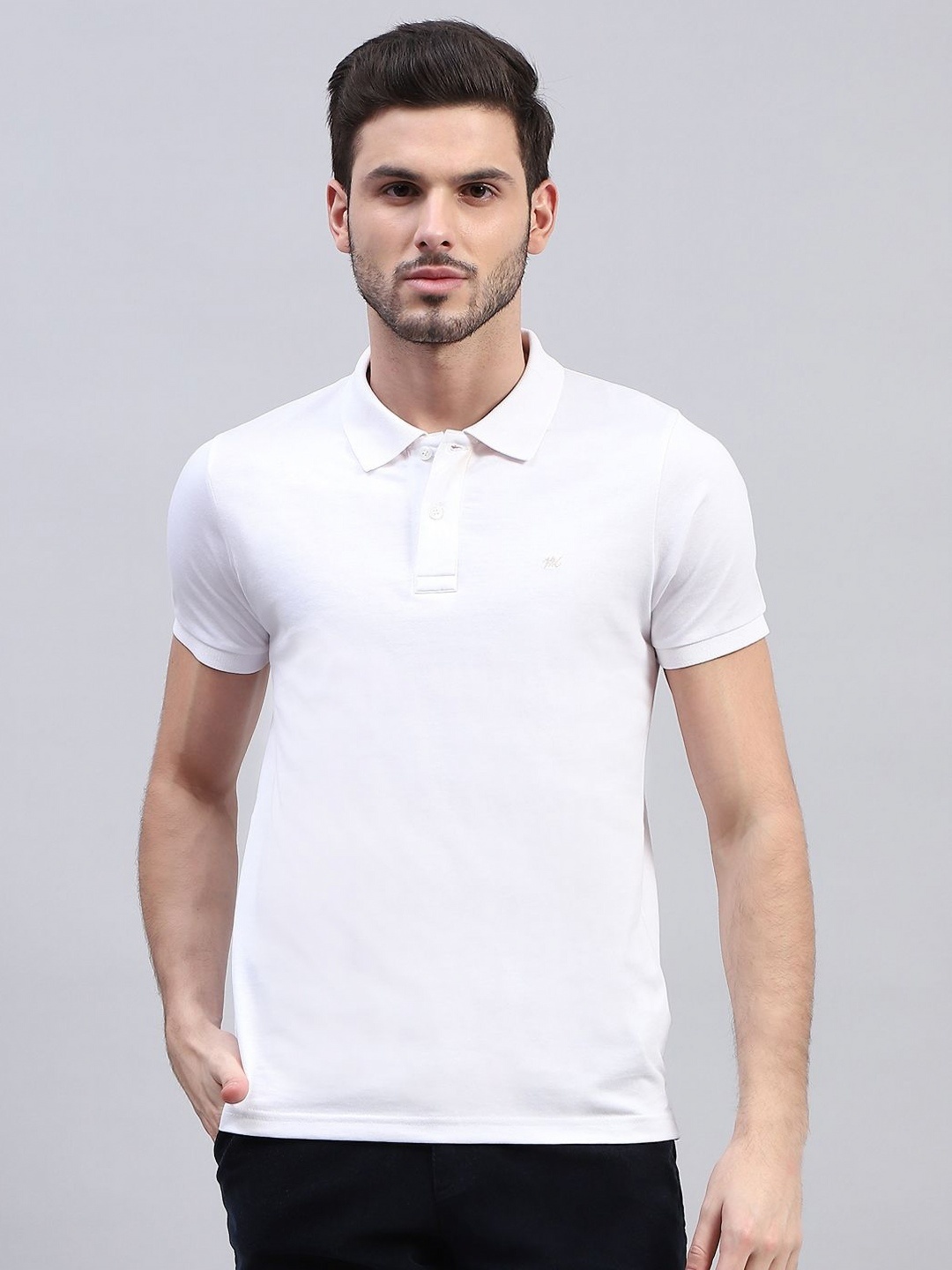 

Monte Carlo Men Solid Polo Collar Cotton T-Shirt, White