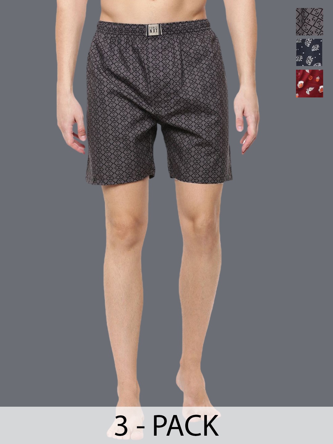 

Force NXT Men Pack Of 3 Printed Pure Cotton Boxers MNAL-581-PO3-OUTSPACE-MAGNT-RED, Black