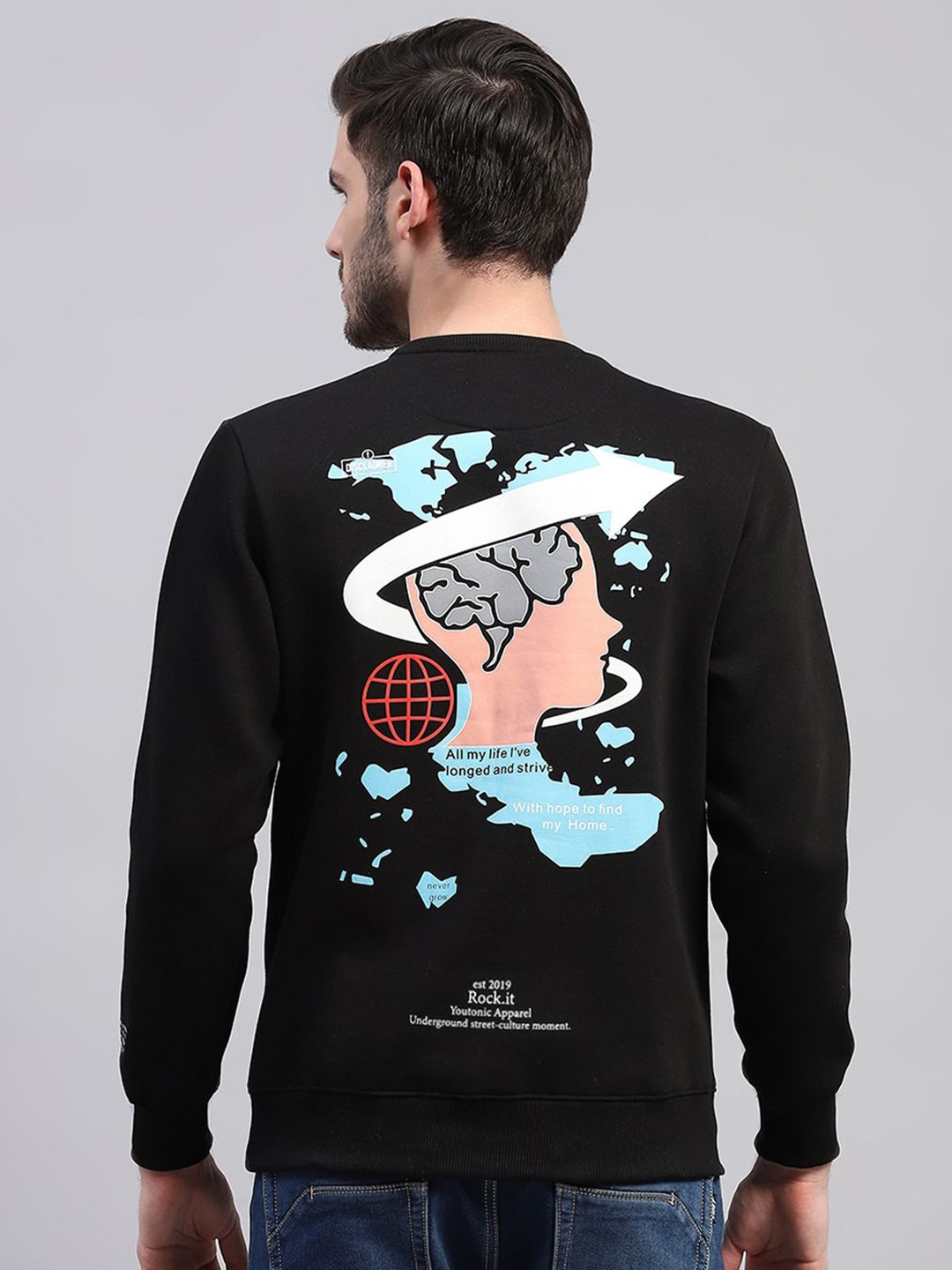 

rock.it Men Graphic Printed Pullover Sweatshirt, Black