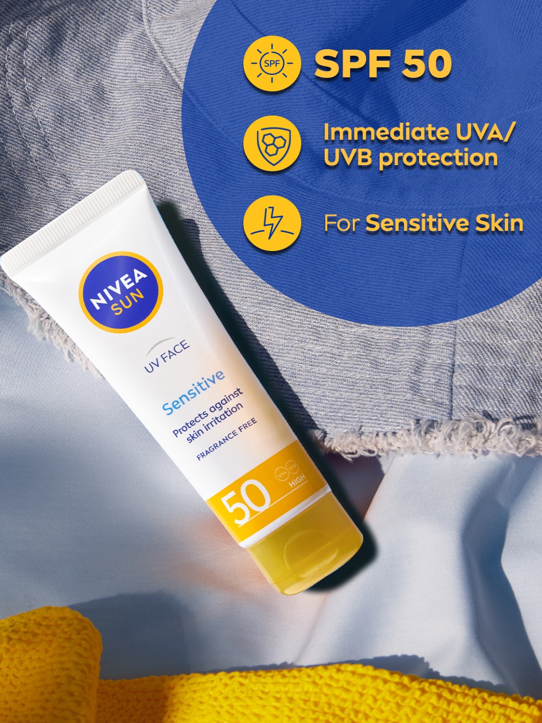 

Nivea Sun Sensitive UV Face Sunscreen - 50 ml, White