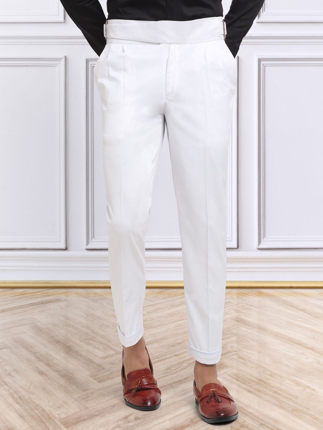 

KLOTTHE Men Italian Gurkha Pants, White