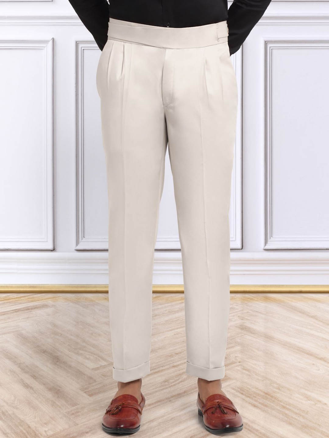 

KLOTTHE Men Italian Gurkha Pants, Cream