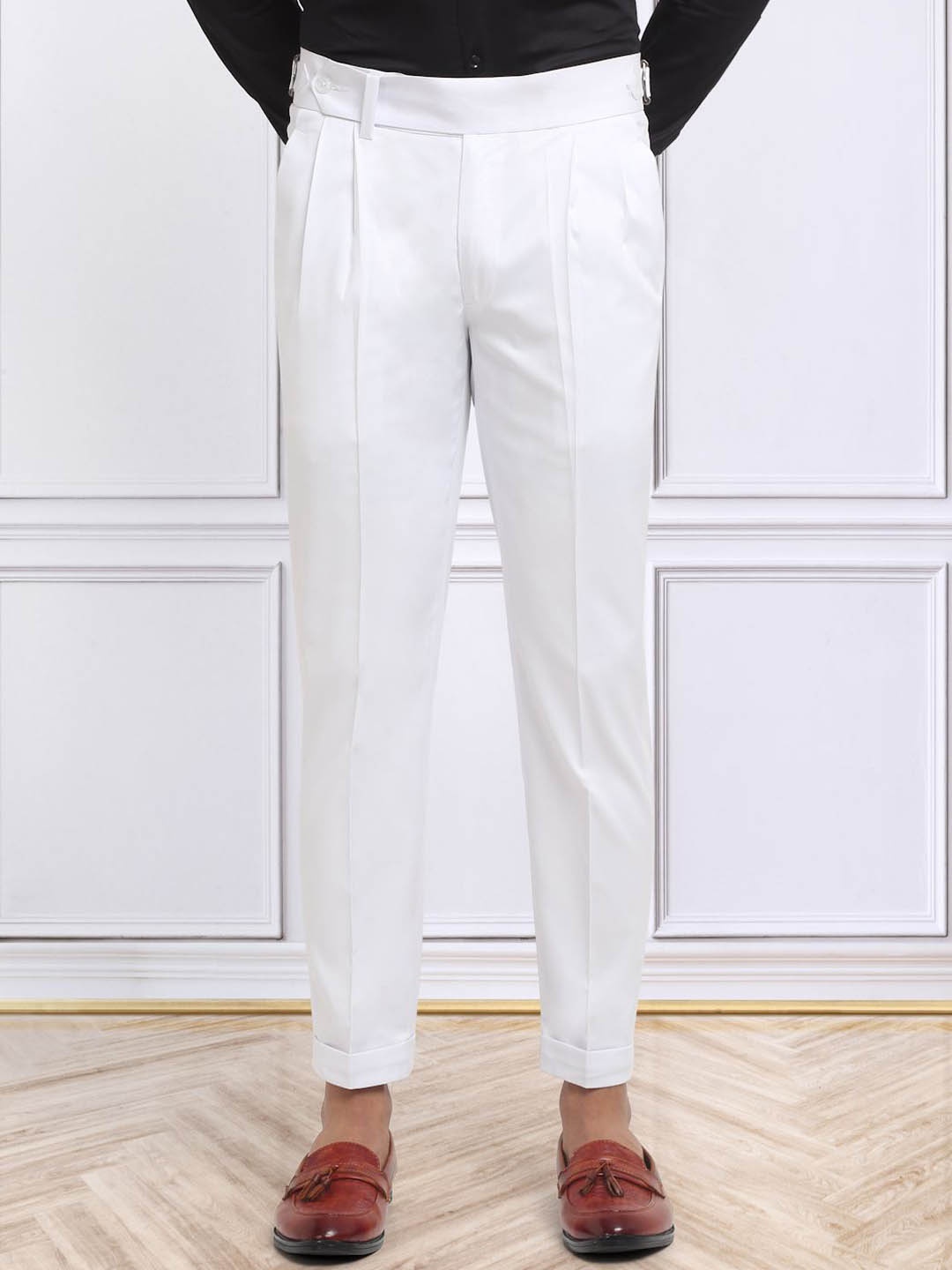 

KLOTTHE Men Italian Gurkha Pants, White