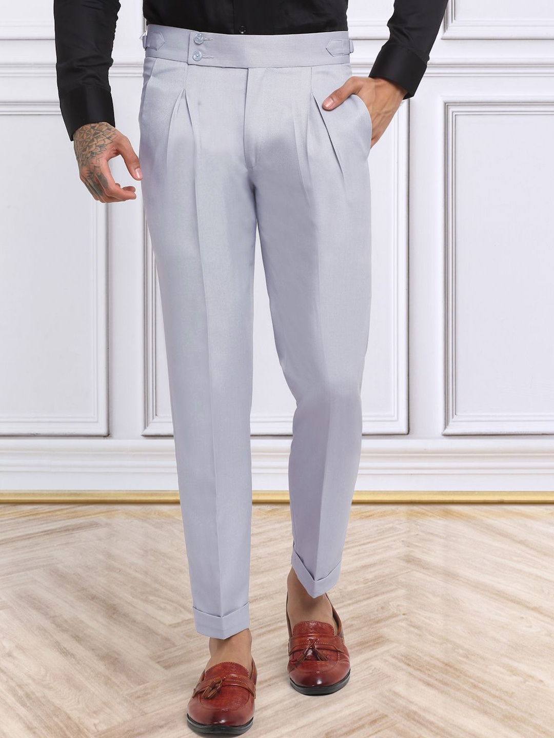 

KLOTTHE Men Italian Gurkha Pants, Grey