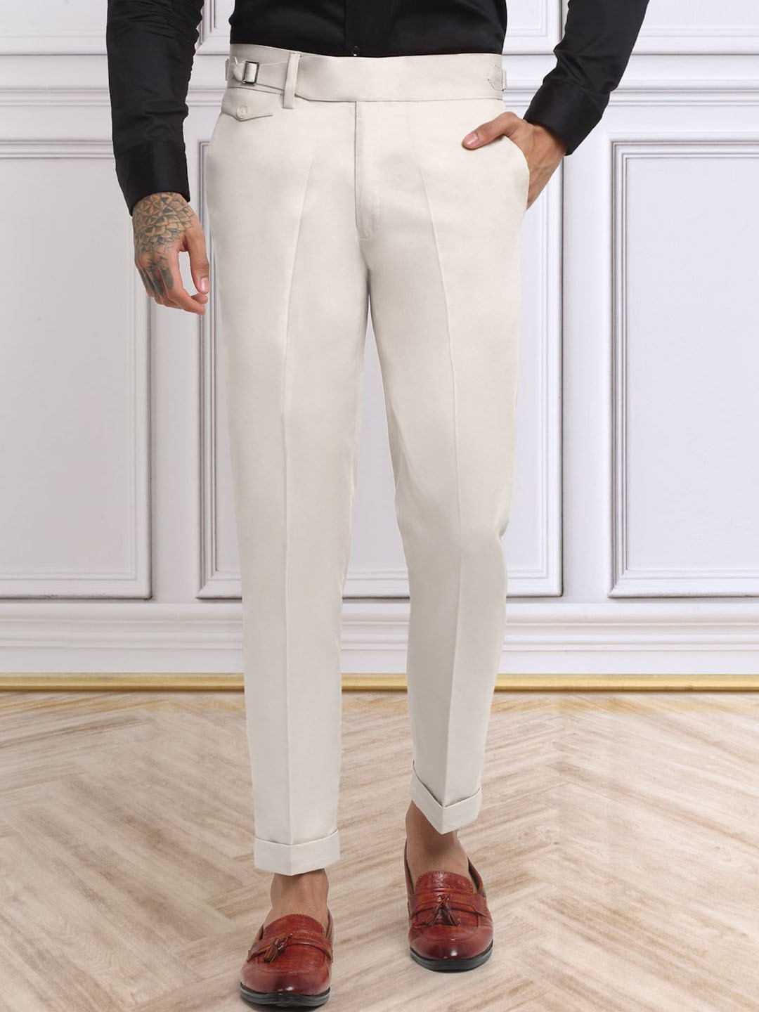 

KLOTTHE Men Italian Gurkha Pants, Cream