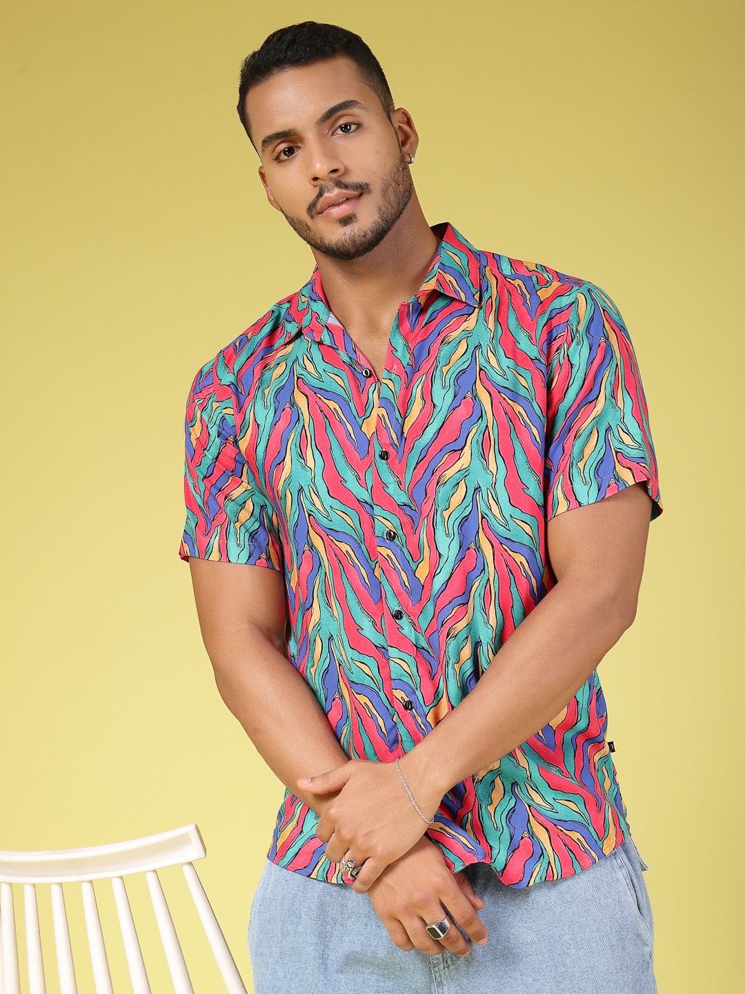 

Rigo Men Premium Slim Fit Opaque Printed Casual Shirt, Pink
