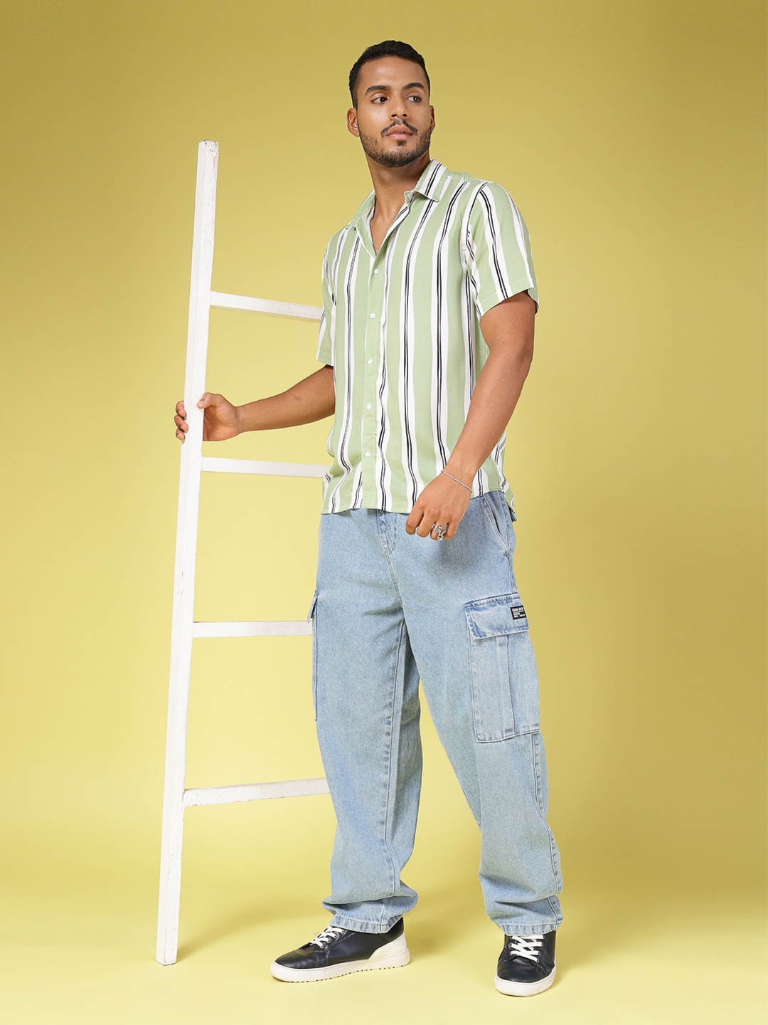 

Rigo Men Premium Slim Fit Opaque Striped Casual Shirt, Green