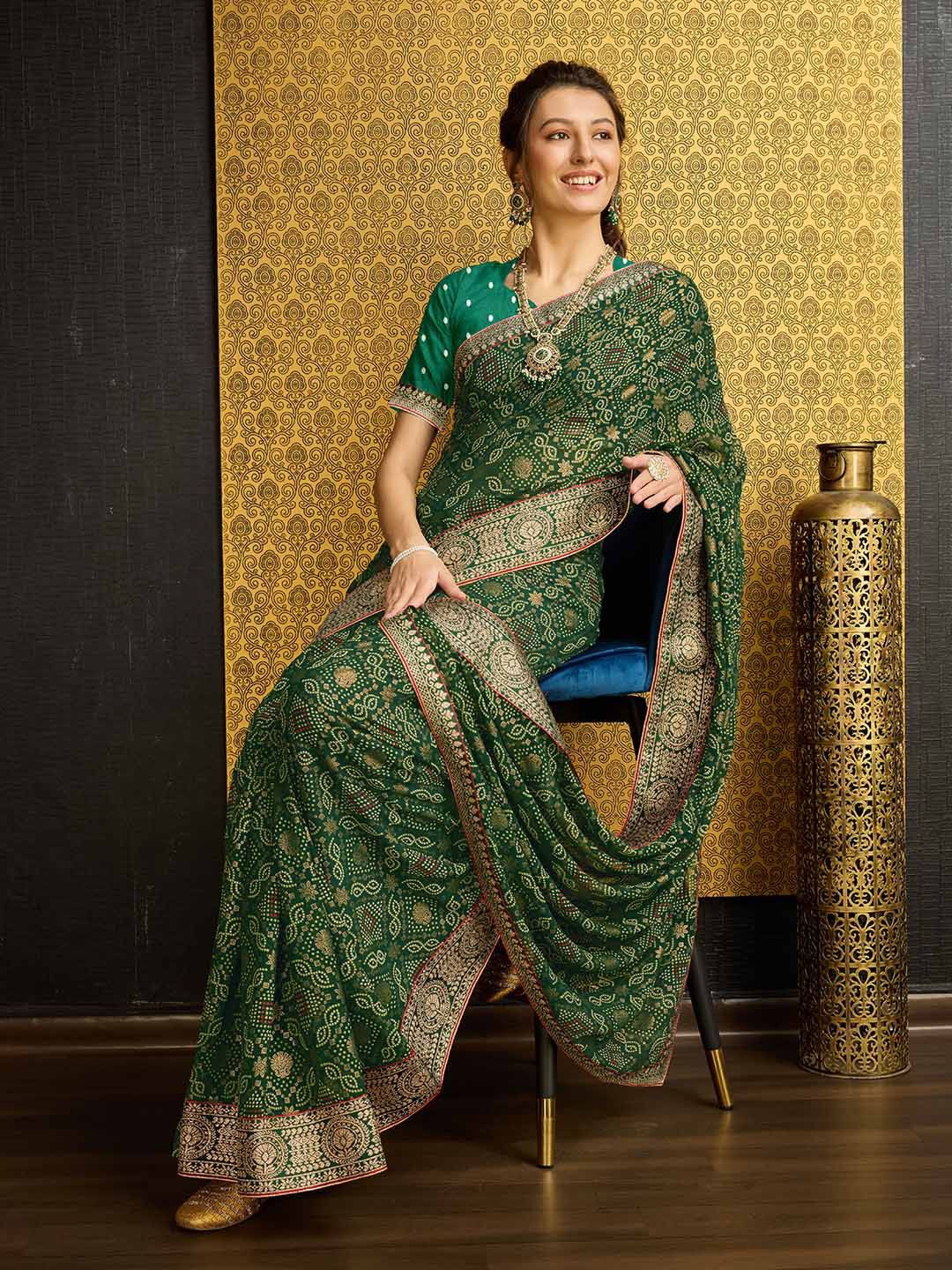 

Ishin Bandhani Embroidered Saree, Olive