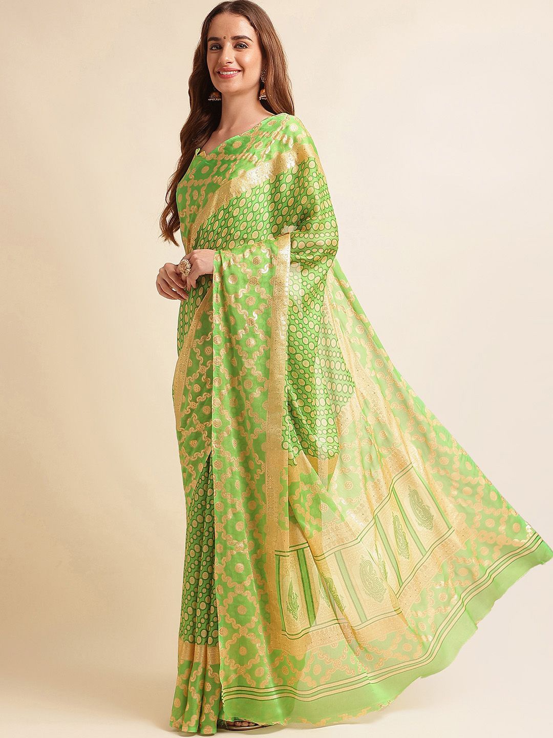 

Ishin Woven Design Zari Saree, Green