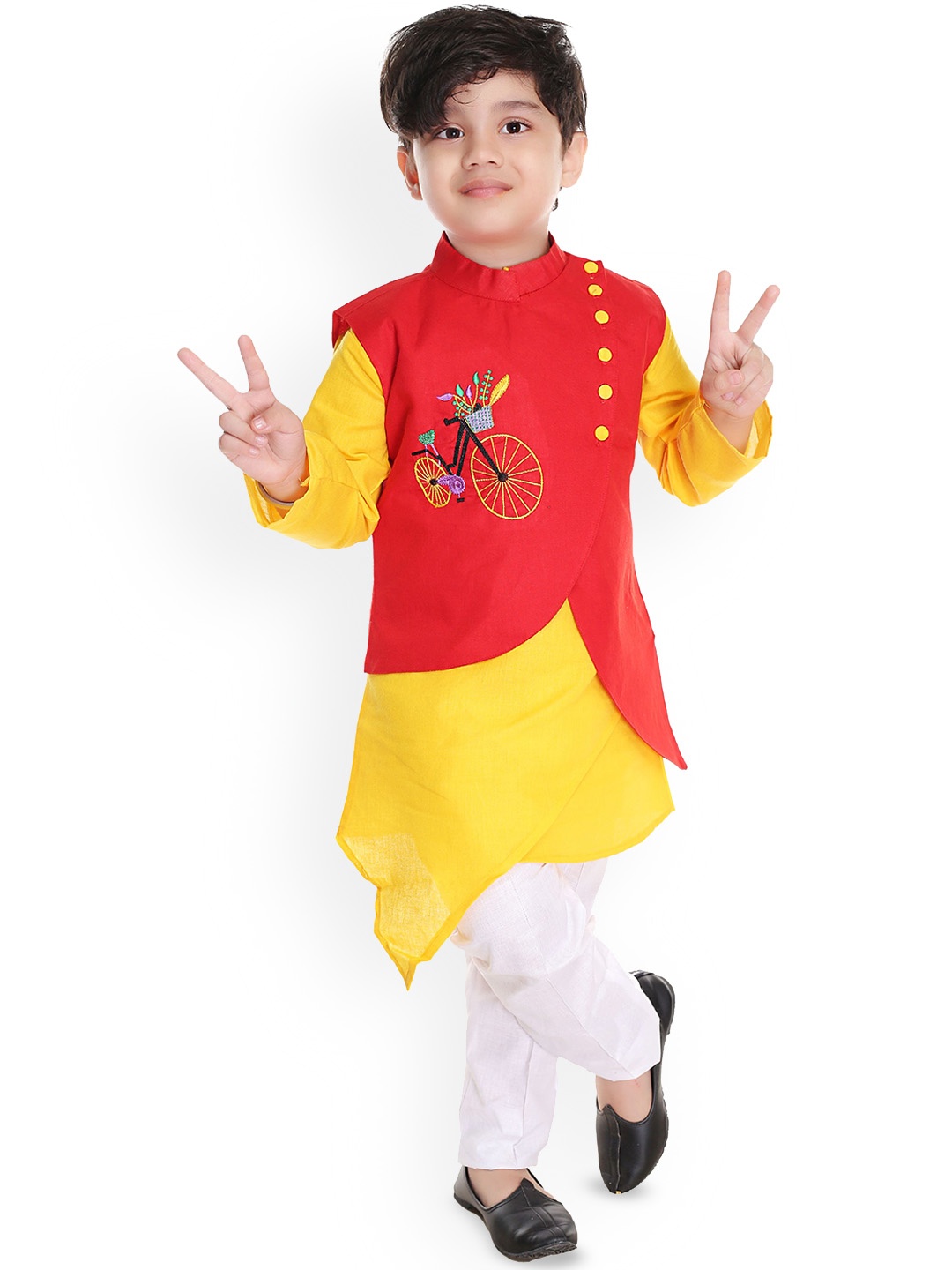 

BAESD Boys Mandarin Collar Kurta With Trousers, Red