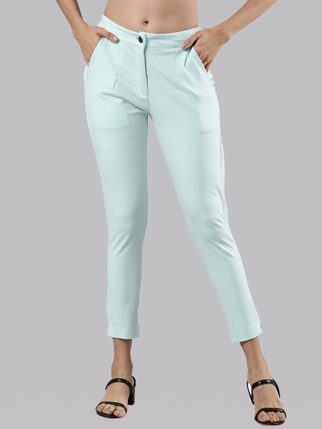 

Femmora Women Comfort Regular Fit Mid-Rise Flat-Front Trousers, Blue