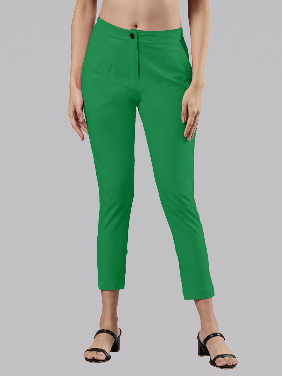 

Femmora Women Solid Comfort Regular Fit Mid-Rise Regular Trousers, Green