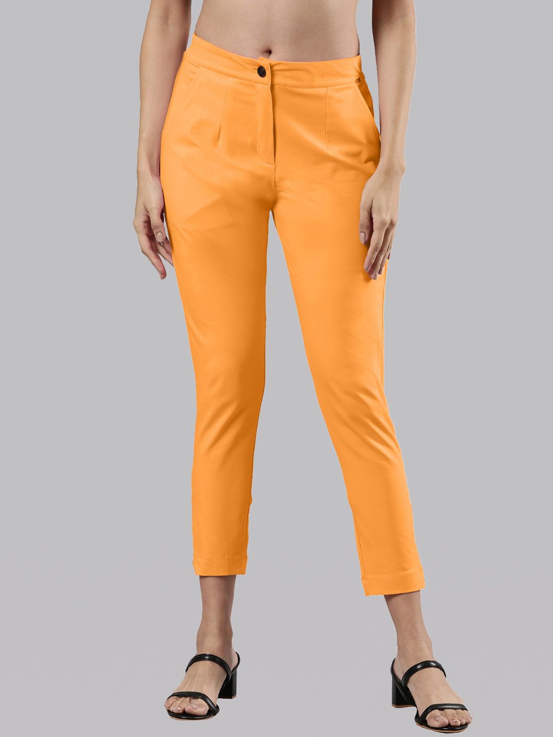 

Femmora Women Mid-Rise Slim Fit Comfort Trousers, Orange