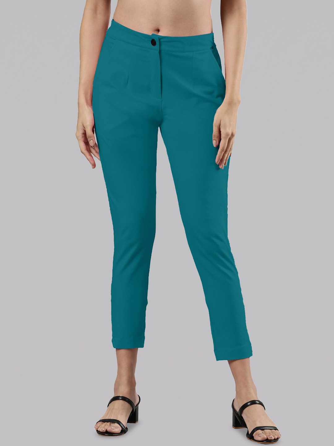 

Femmora Women Comfort Regular Fit Mid-Rise Flat-Front Trousers, Sea green