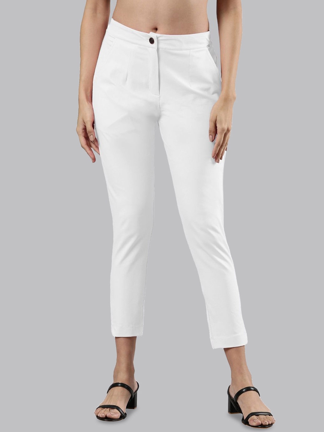 

Femmora Women Cotton Fabric Front Zip Button Closure Comfort Trousers, Off white