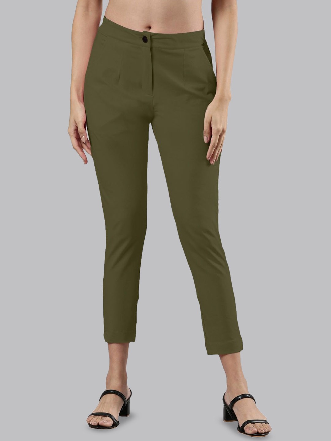 

Femmora Women Mid-Rise Comfort Trousers, Olive