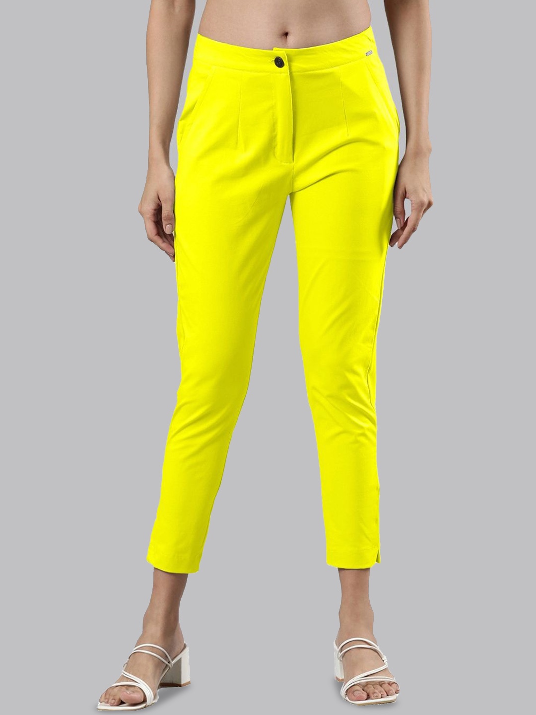 Femmora Women Comfort Mid-Rise Regular Fit Trousers, Yellow