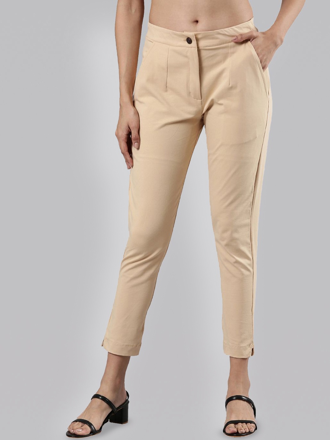 

Femmora Women Comfort Cigarette Trousers, Nude