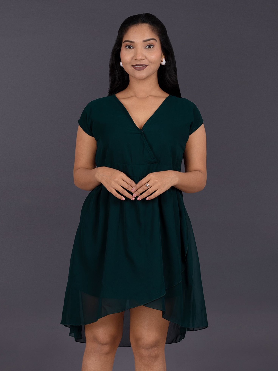 

La Aimee Georgette Fit & Flare Dress, Olive