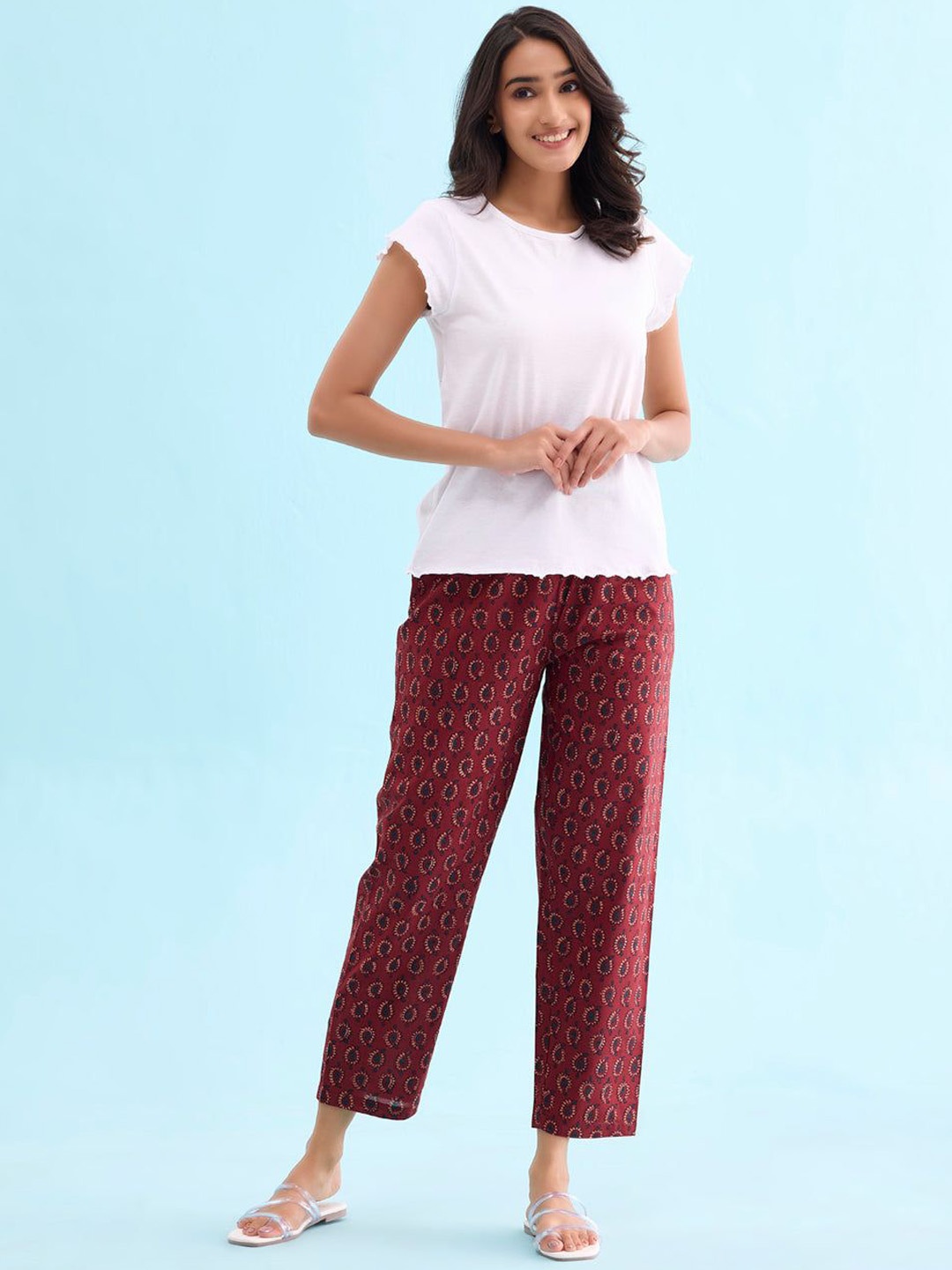 

Go Colors Women Printed Cotton Lounge Pants, Red