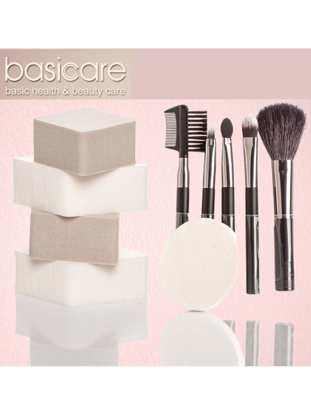 

basicare Set Of 5 Makeup Brushes with Diamond Foundation Sponge, Black