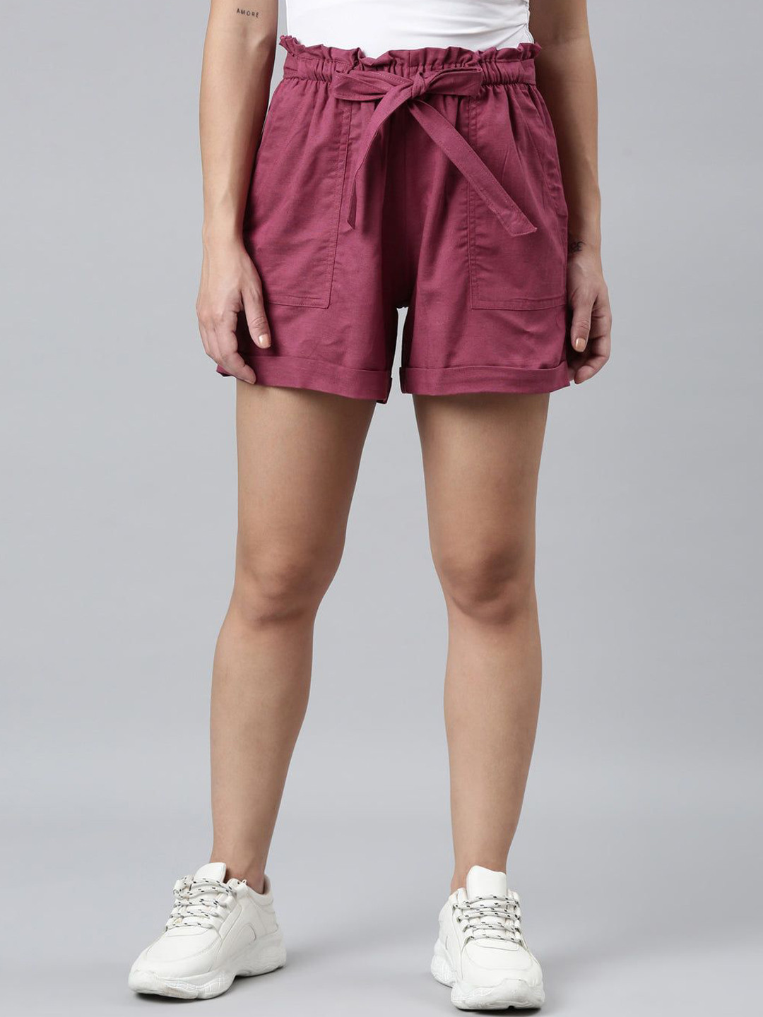 

Go Colors Women Tie-Up High-Rise Shorts, Red