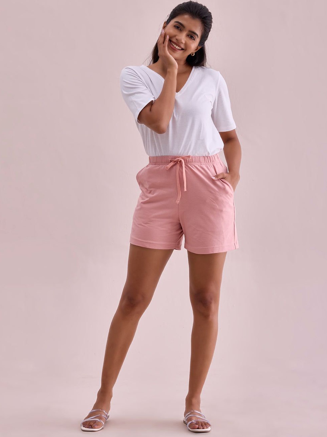 

Go Colors Women Mid Rise Casual Shorts, Pink