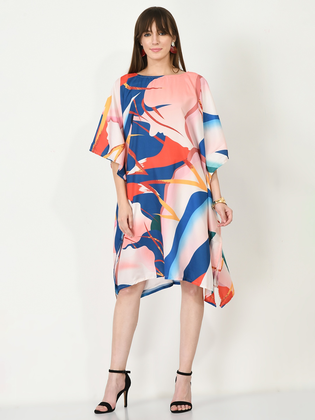 

Navvi Printed Kimono Sleeves A-Line Dress, Multi