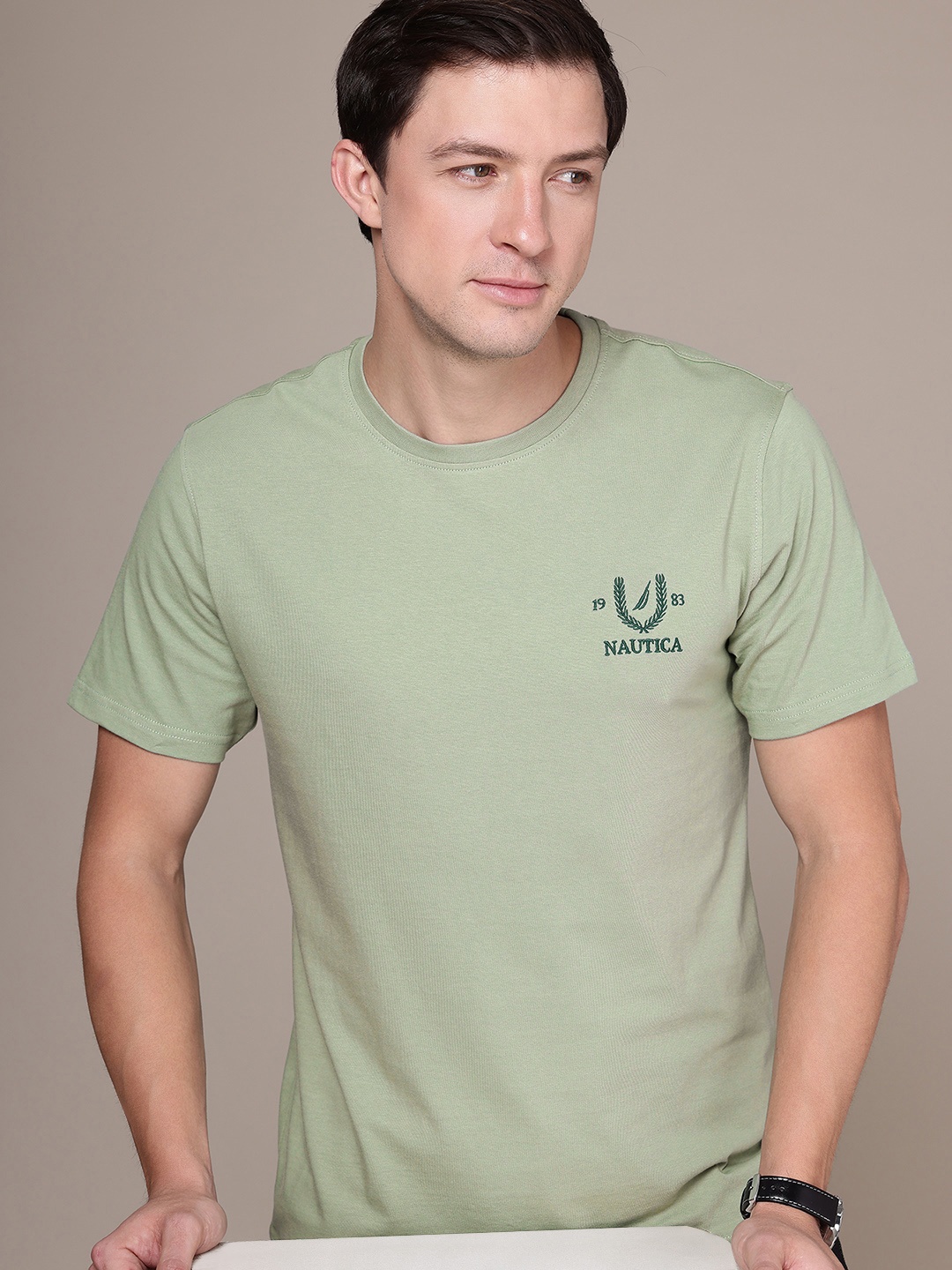 

Nautica Embroidered Detail Pure Cotton T-shirt, Green