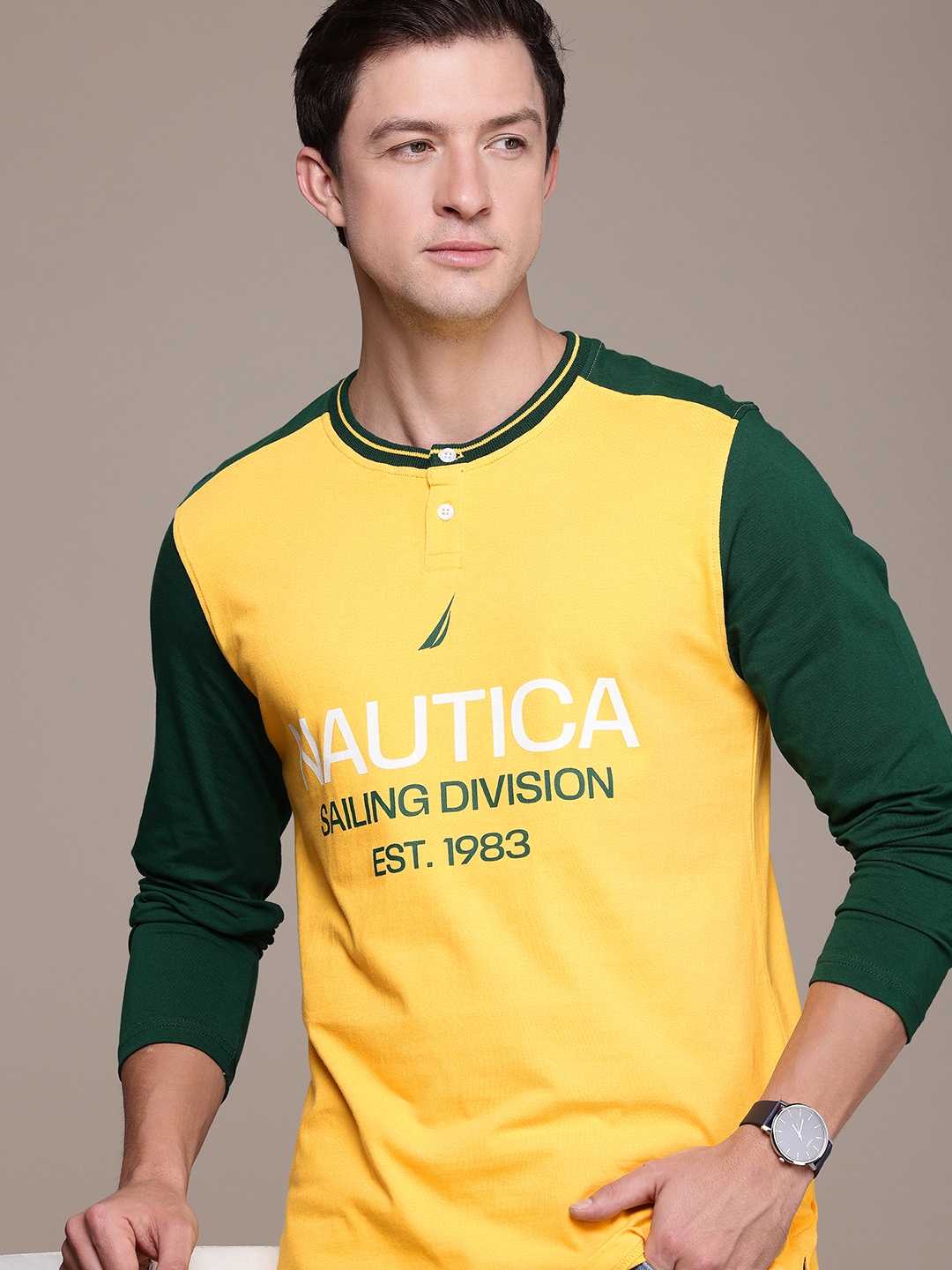 

Nautica Brand Logo Printed Pure Cotton T-shirt, Yellow