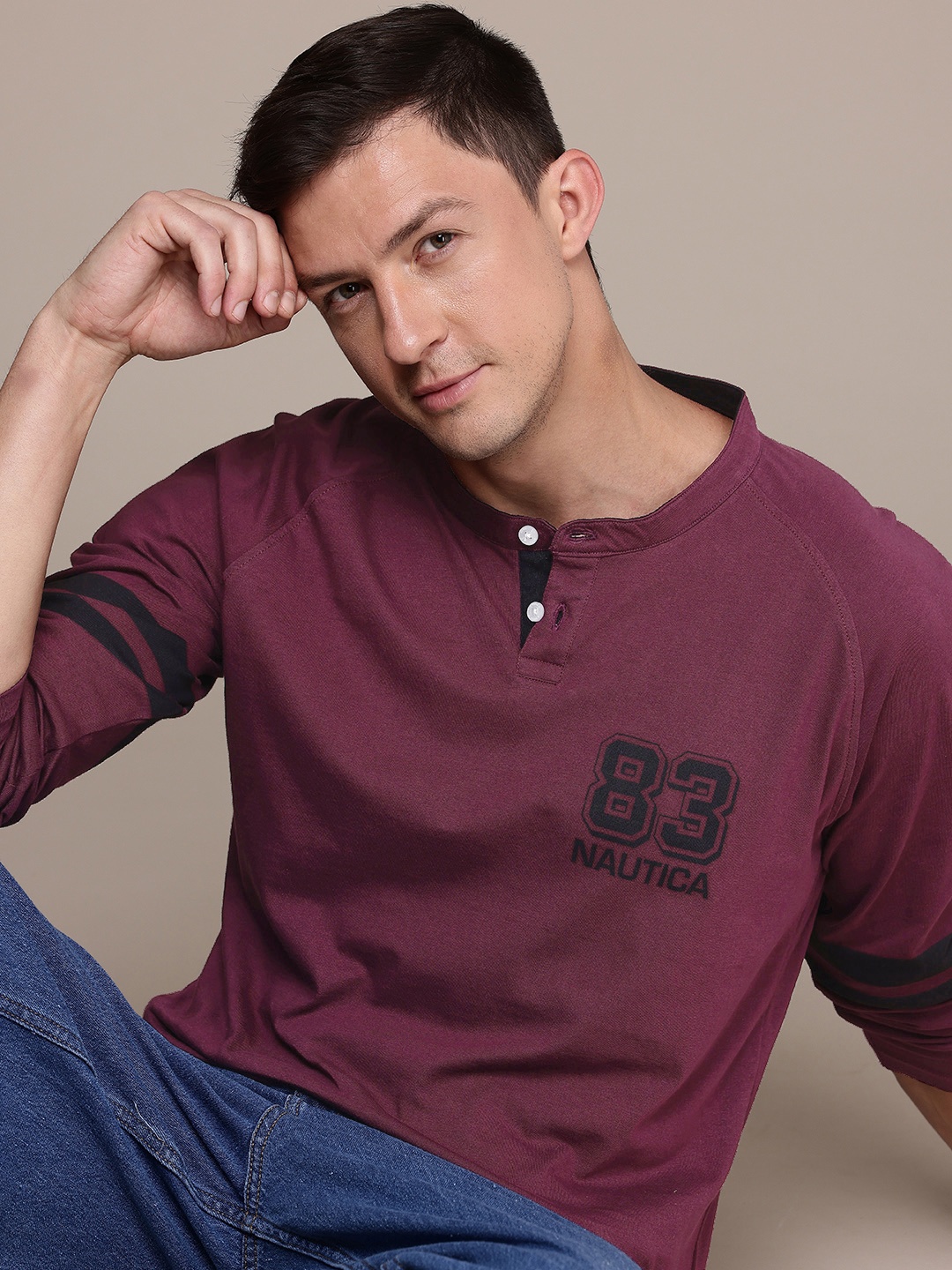 

Nautica Henley Neck Pure Cotton T-shirt, Burgundy