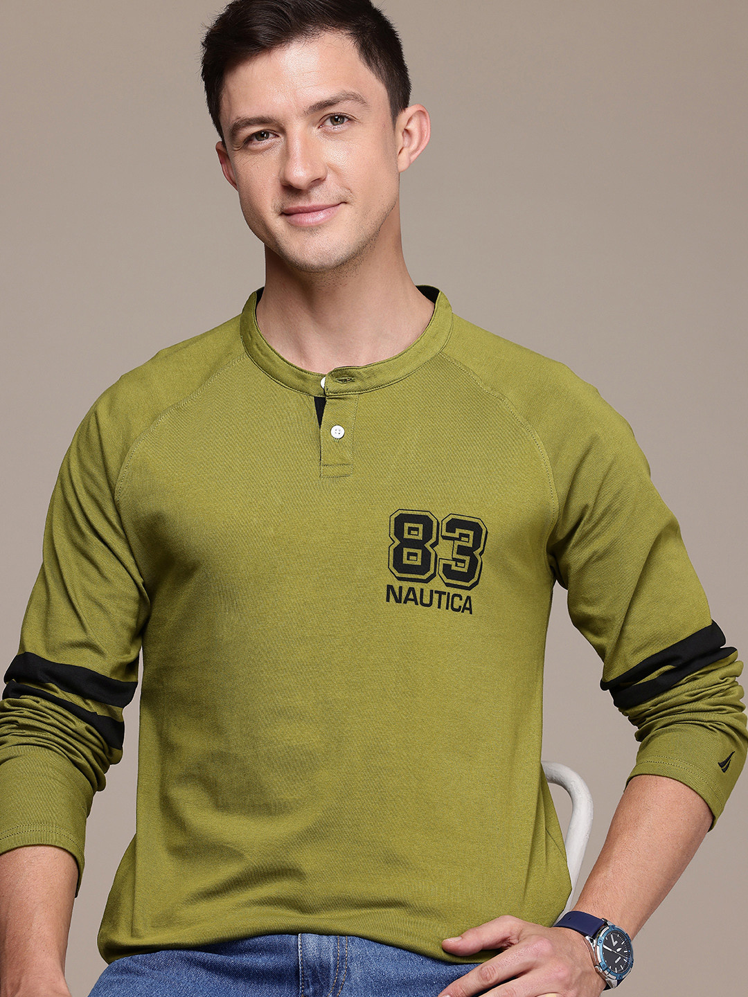 

Nautica Henley Neck Pure Cotton T-shirt, Olive