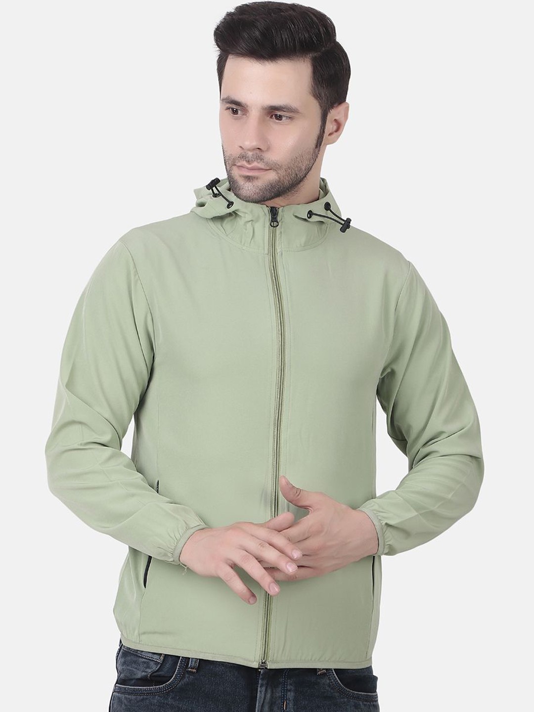 

WELL QUALITY Men Windcheater Training or Gym Hooded Sporty Jacket, Green