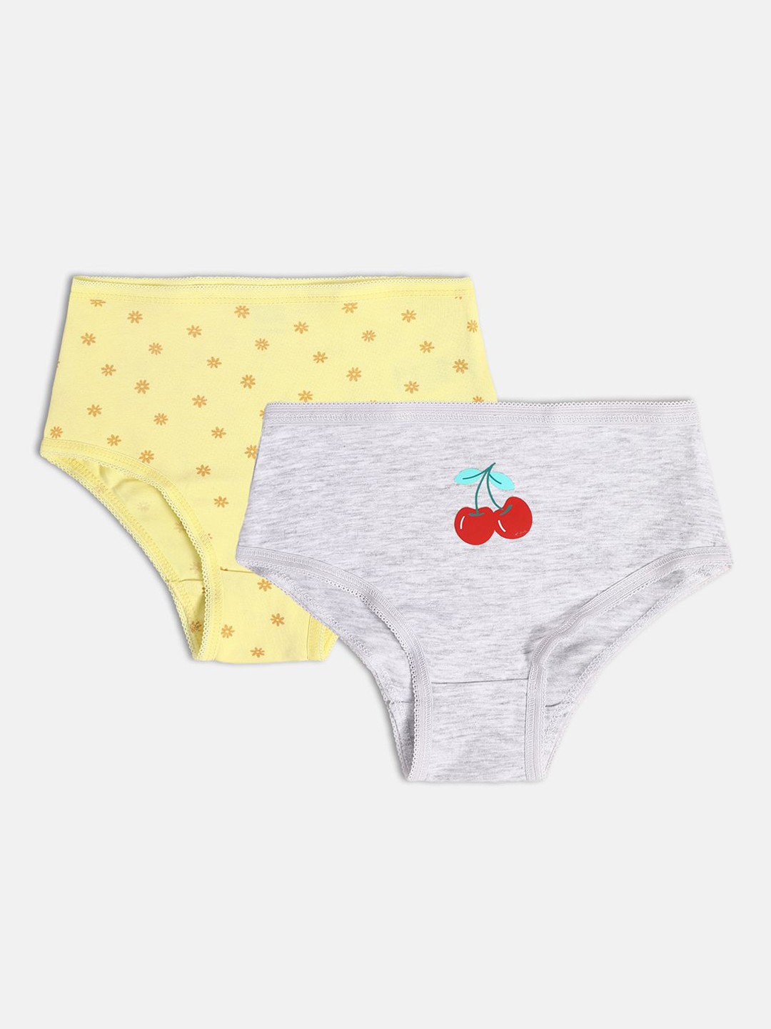 

MINI KLUB Girls Pack Of 2 Printed Cotton Basic Green Briefs 26KGPT629, Grey