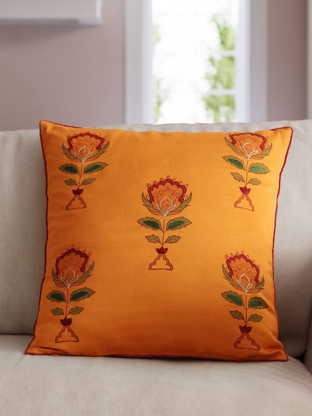 

Eyaas Mustard & Green Floral Printed Square Cushion Cover