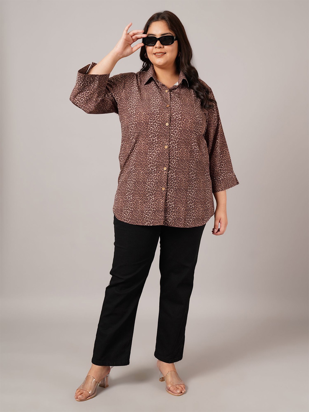 

VINAAN Women Animal Printed Opaque Casual Shirt, Brown