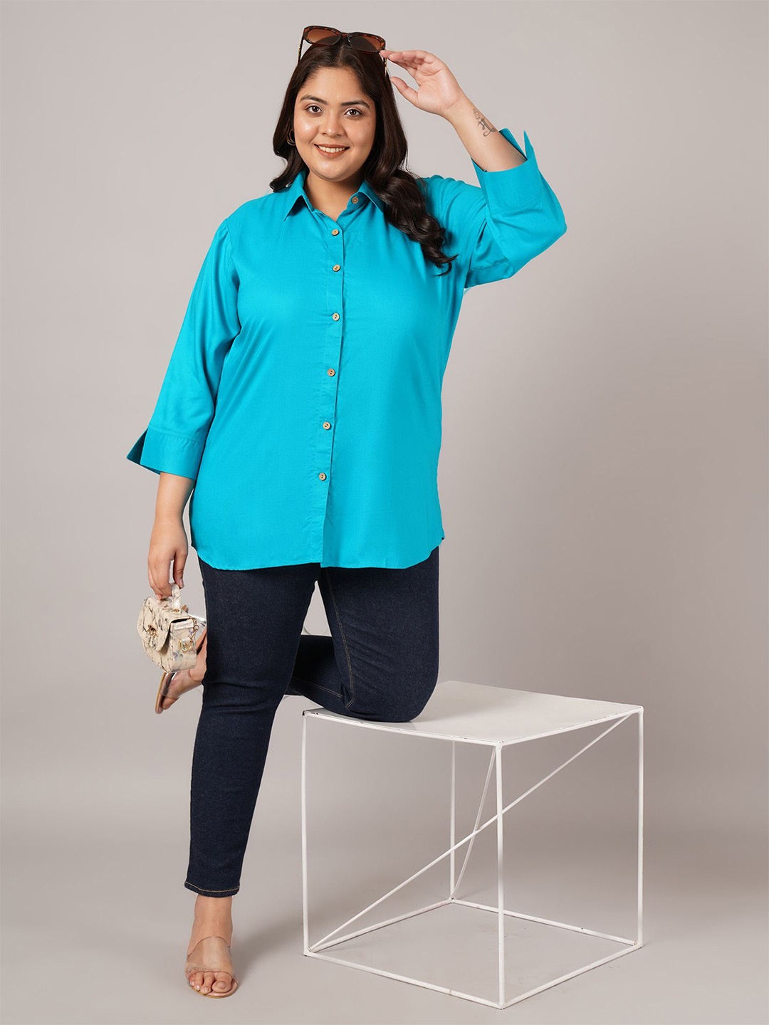 

VINAAN Women Opaque Casual Shirt, Blue
