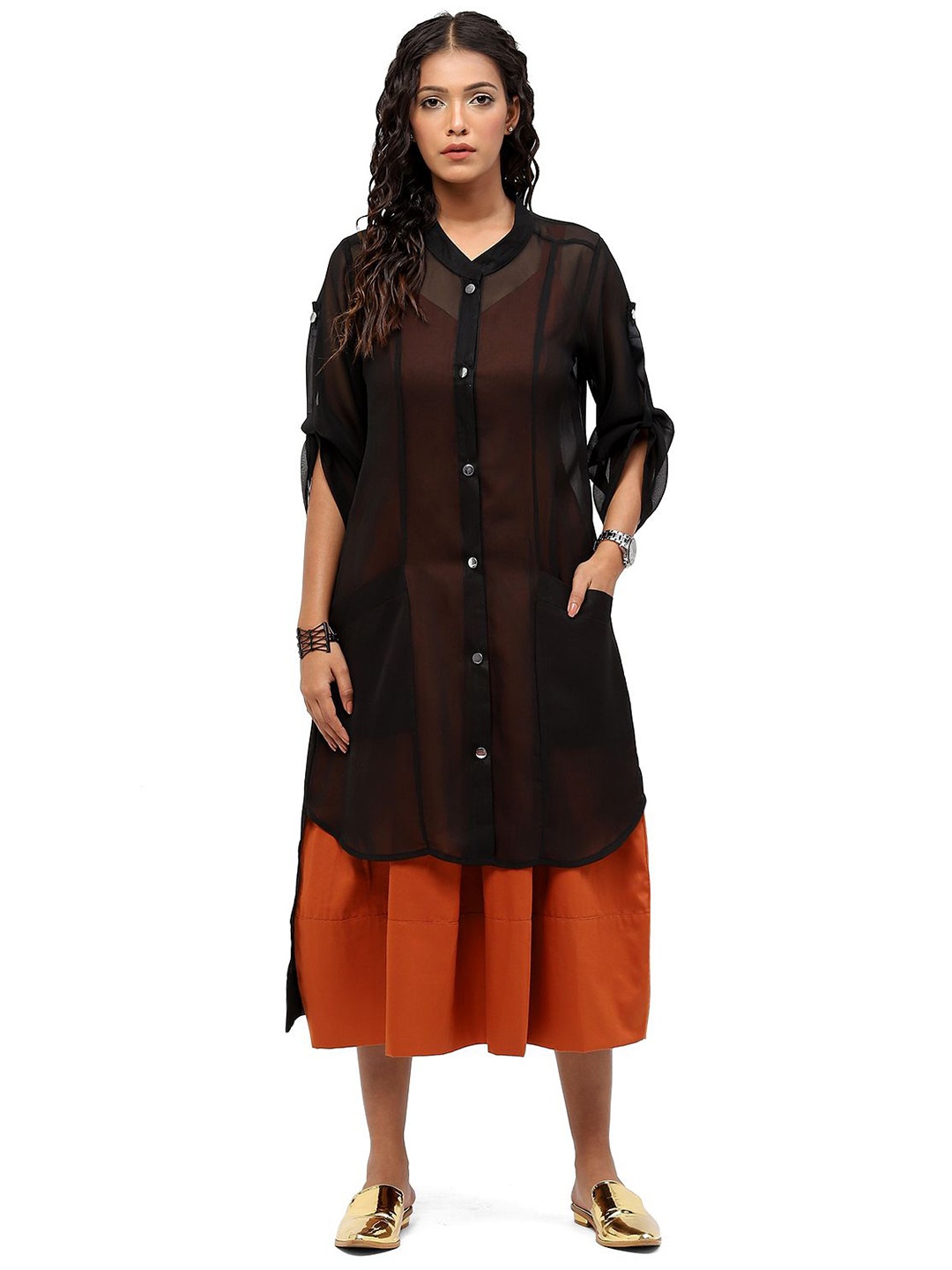 

Baawri Women Relaxed Semi Sheer Casual Shirt, Black