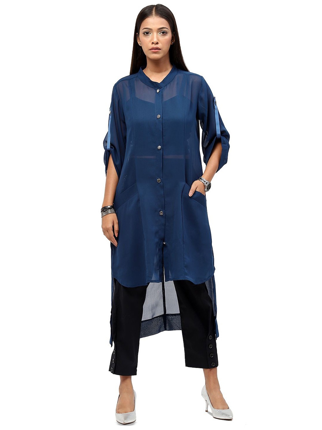 

Baawri Women Relaxed Semi Sheer Casual Shirt, Blue