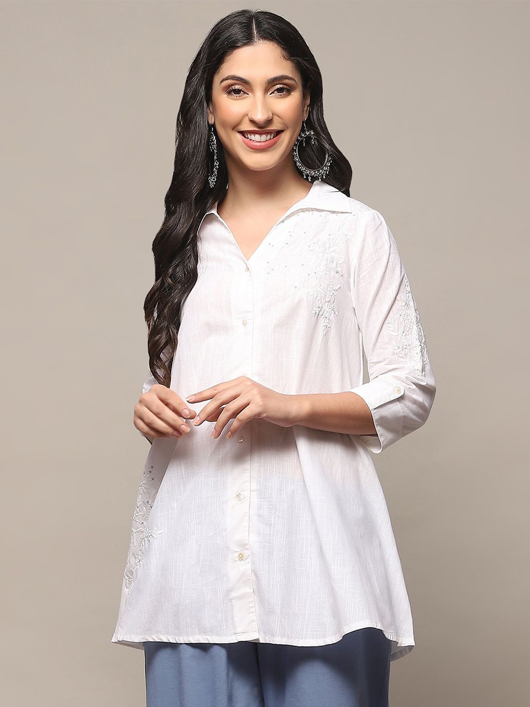 

Biba Pure Cotton Spread Collar Shirt, White